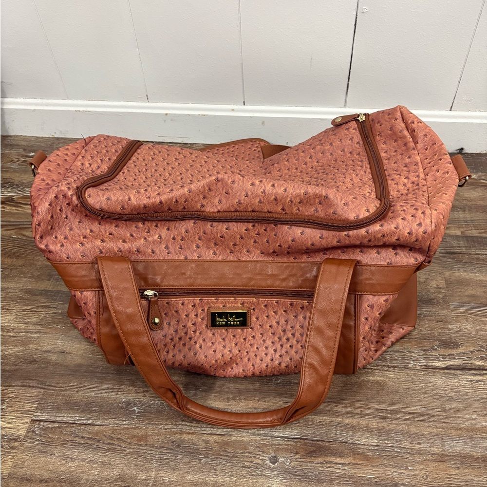 Nicole Miller New York Faux Ostrich Travel Duffel Bag Large